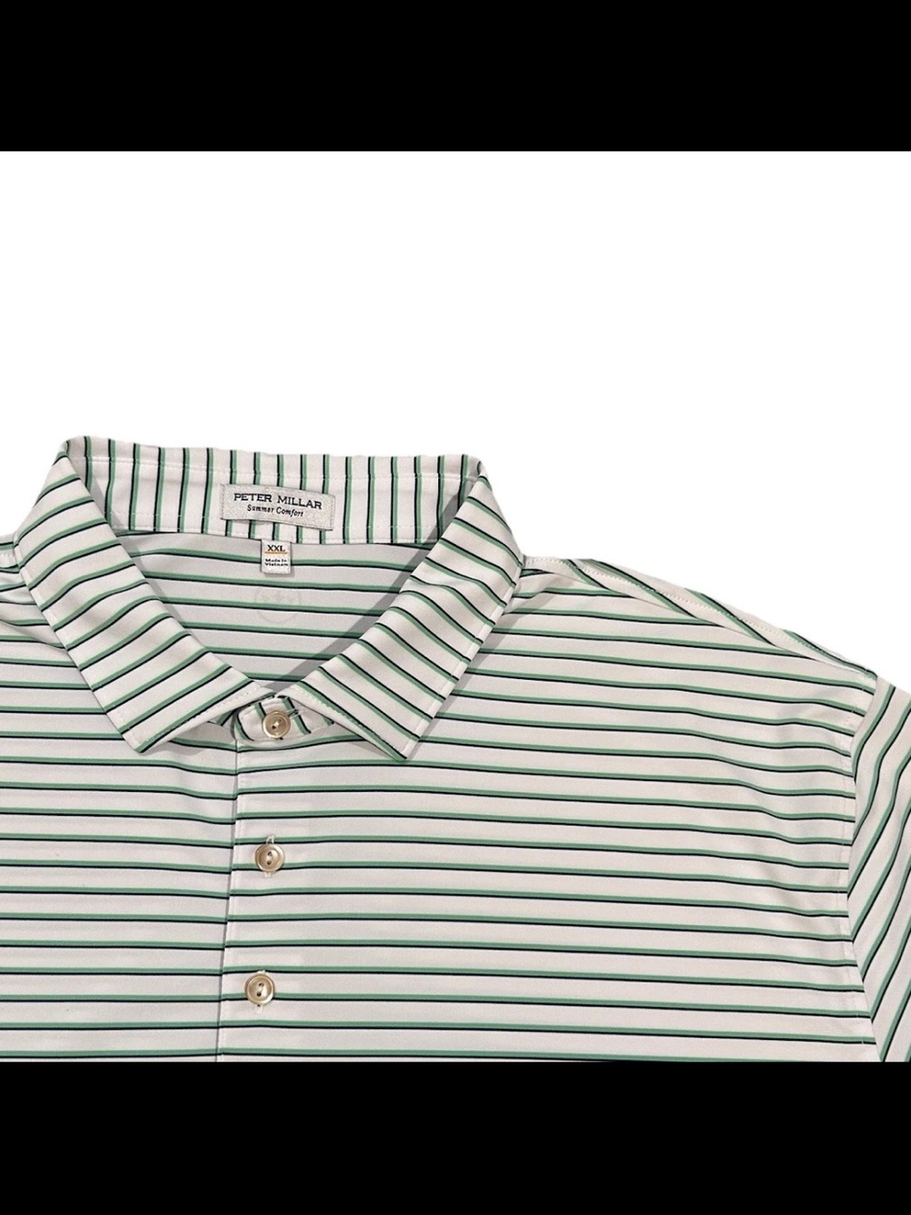 Peter Millar Polo Men’s XXL White Navy Green Stripe Summer Comfort Golf
